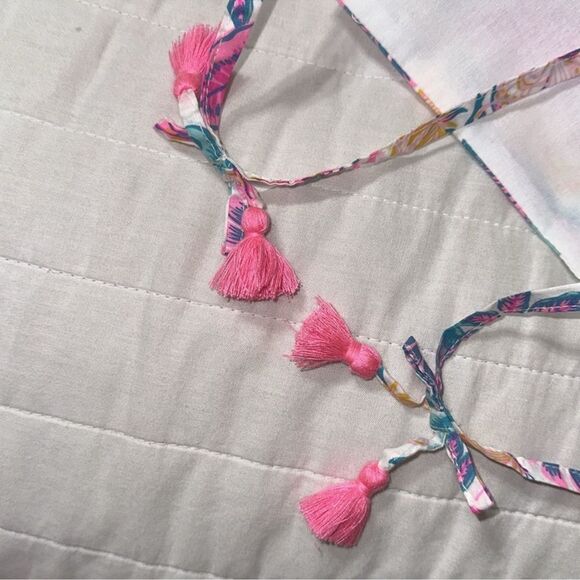 Tommy Bahama 7 White Fuchsia Teal Blue Gold Floral Tropical Cotton Dress - Picture 8 of 14